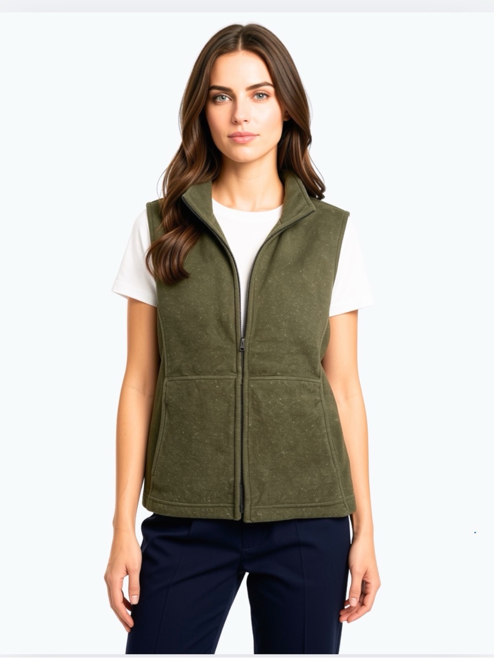 Dakini Olive Green Fleece Zip Front Vest - Women's Jacket